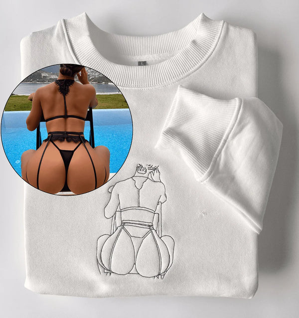 Embroidered Spicy Sweatshirt for Boyfriend, Custom Portrait Sweatshirt From Your Photo, Best Gift for Couple