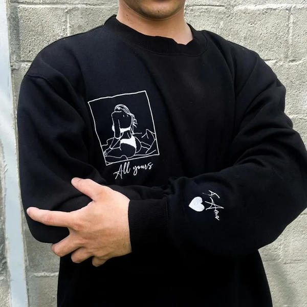 Embroidered Spicy Sweatshirt for Boyfriend, Custom Portrait Sweatshirt From Your Photo, Best Gift for Couple