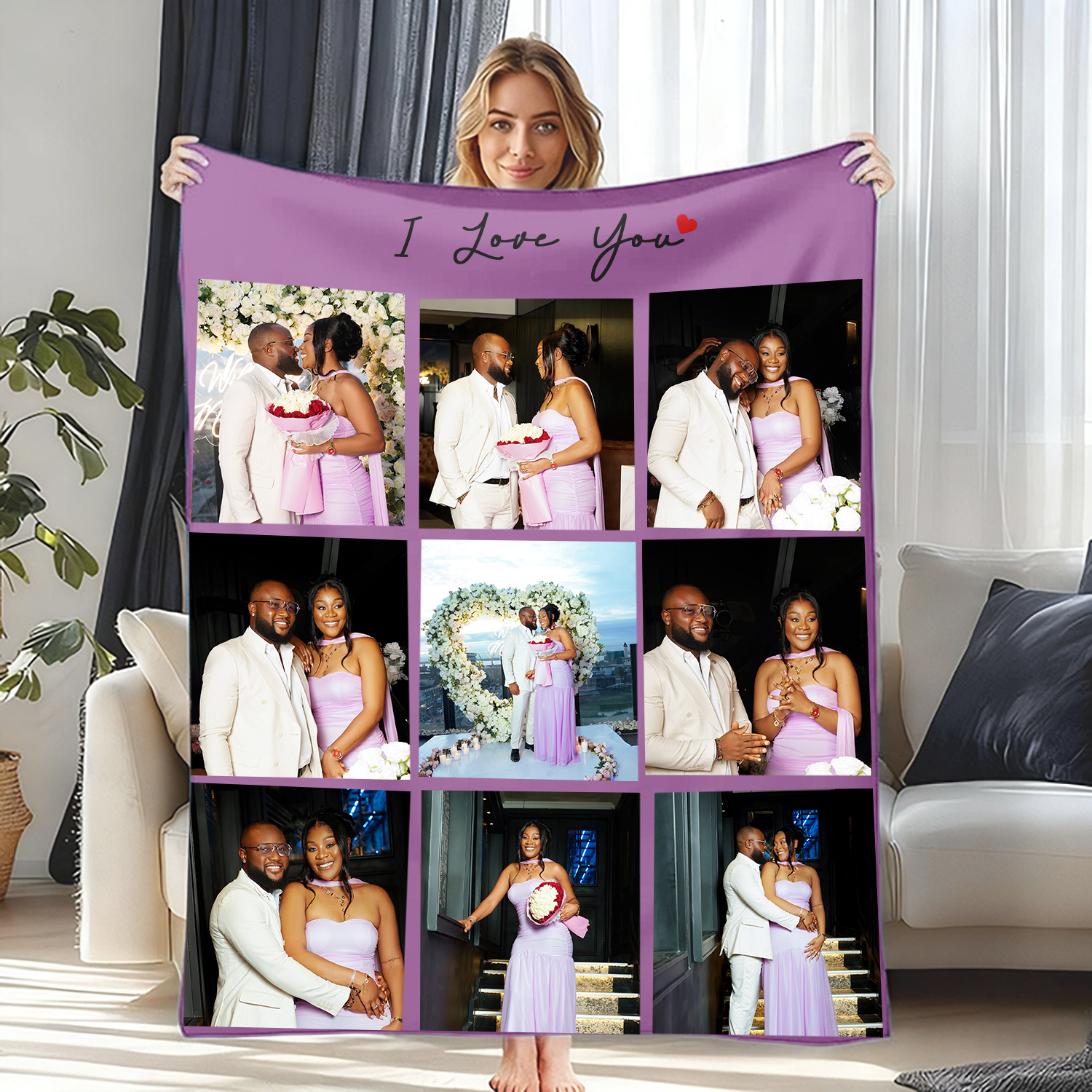 Custom Photo Blanket Gift for Couples Family