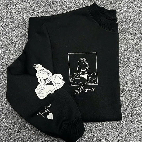 Embroidered Spicy Sweatshirt for Boyfriend, Custom Portrait Sweatshirt From Your Photo, Best Gift for Couple