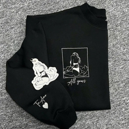 Embroidered Spicy Sweatshirt for Boyfriend, Custom Portrait Sweatshirt From Your Photo, Best Gift for Couple