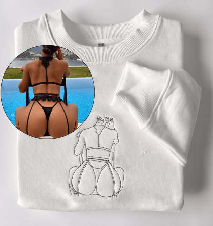 Custom Embroidered Spicy Portrait Sweatshirt, Personalized Couple Sweatshirt, Gift For Boyfriend