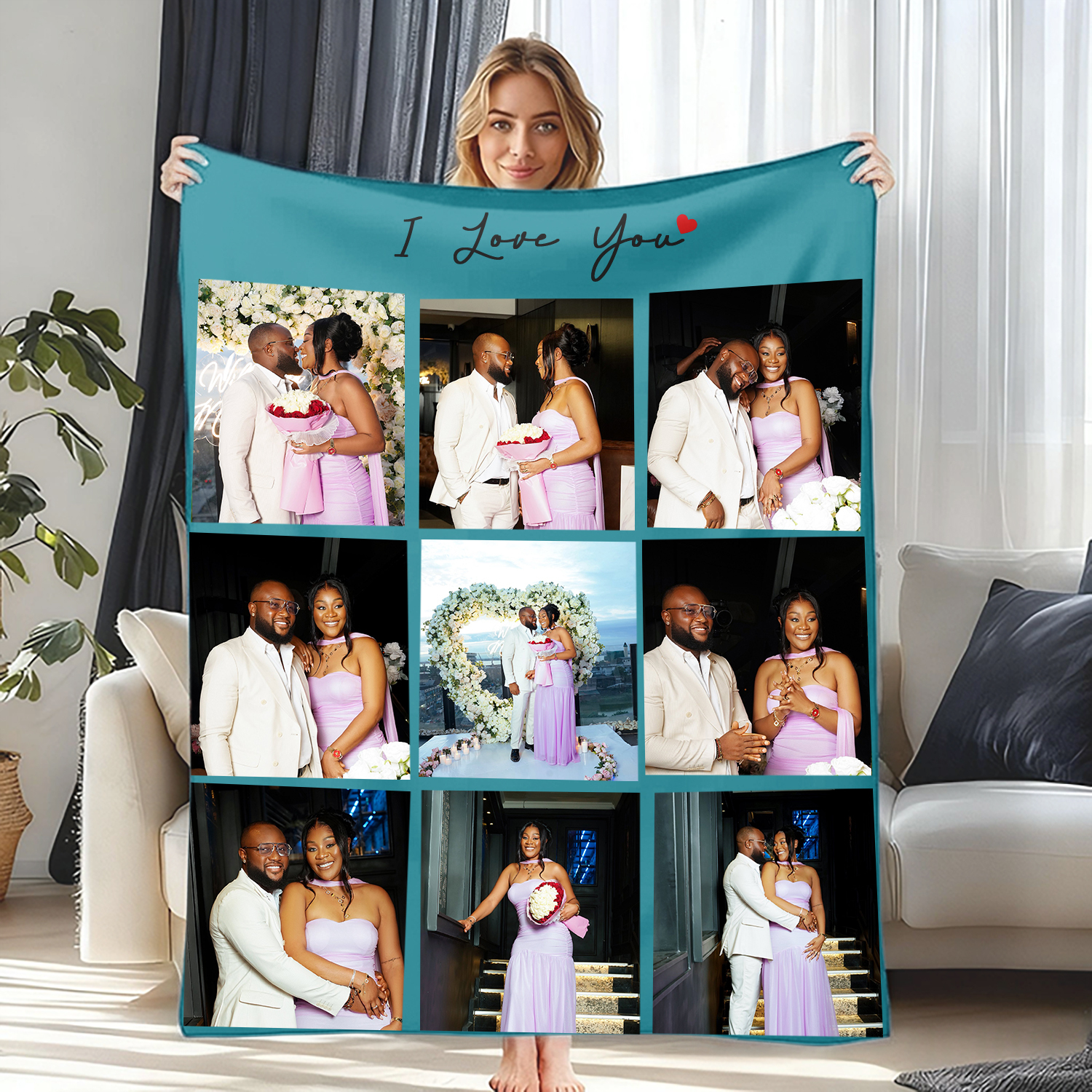 Custom Photo Blanket Gift for Couples Family
