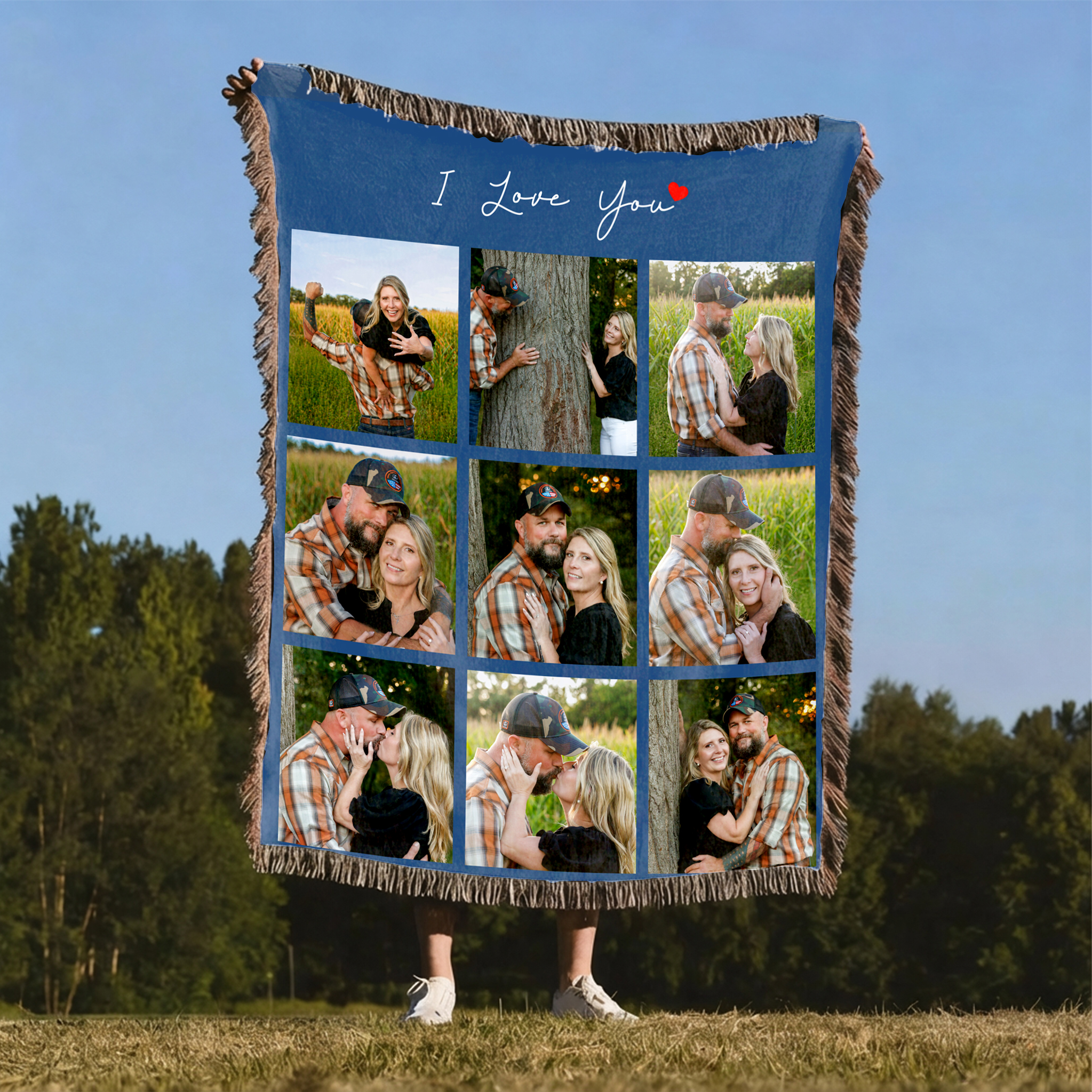 Custom Photo Tassel Blanket Gift For Couples Family