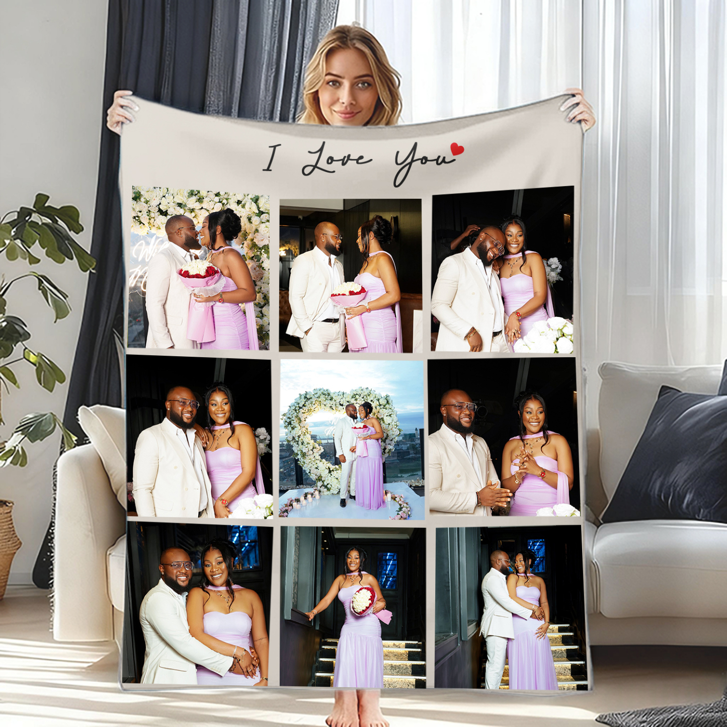 Custom Photo Blanket Gift for Couples Family