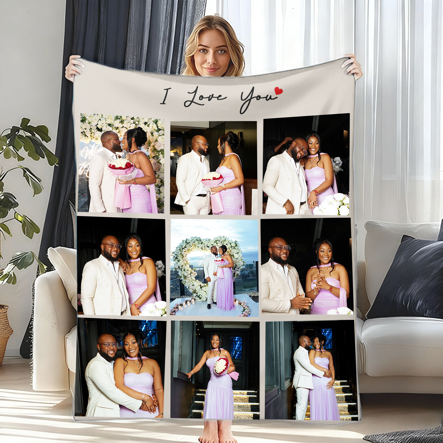 Custom Photo Blanket Gift for Couples Family