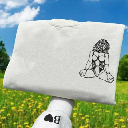 Embroidered Spicy Sweatshirt for Boyfriend, Custom Portrait Sweatshirt From Your Photo, Best Gift for Couple