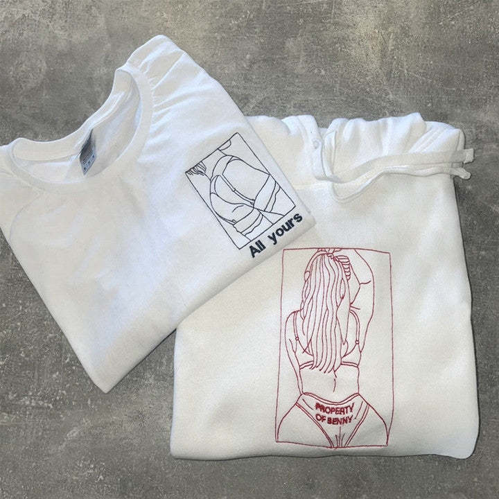 Custom Embroidered Spicy Portrait Sweatshirt, Personalized Couple Sweatshirt, Gift For Boyfriend