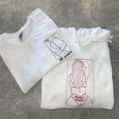 Custom Embroidered Spicy Portrait Sweatshirt, Personalized Couple Sweatshirt, Gift For Boyfriend