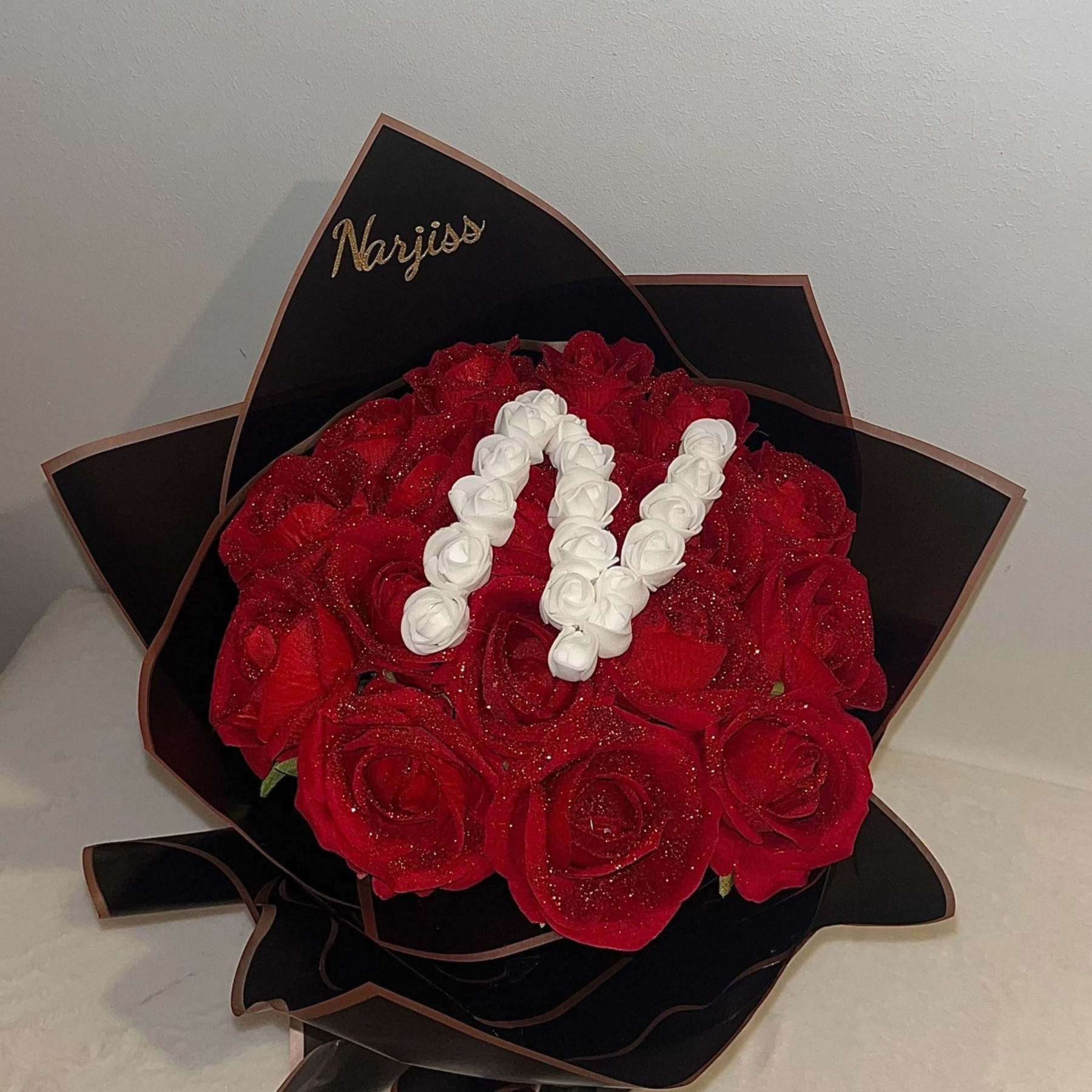 💕 Glitter Rose Bouquet 💕 Personalized Glittery initial Eternal Rose Bouquet