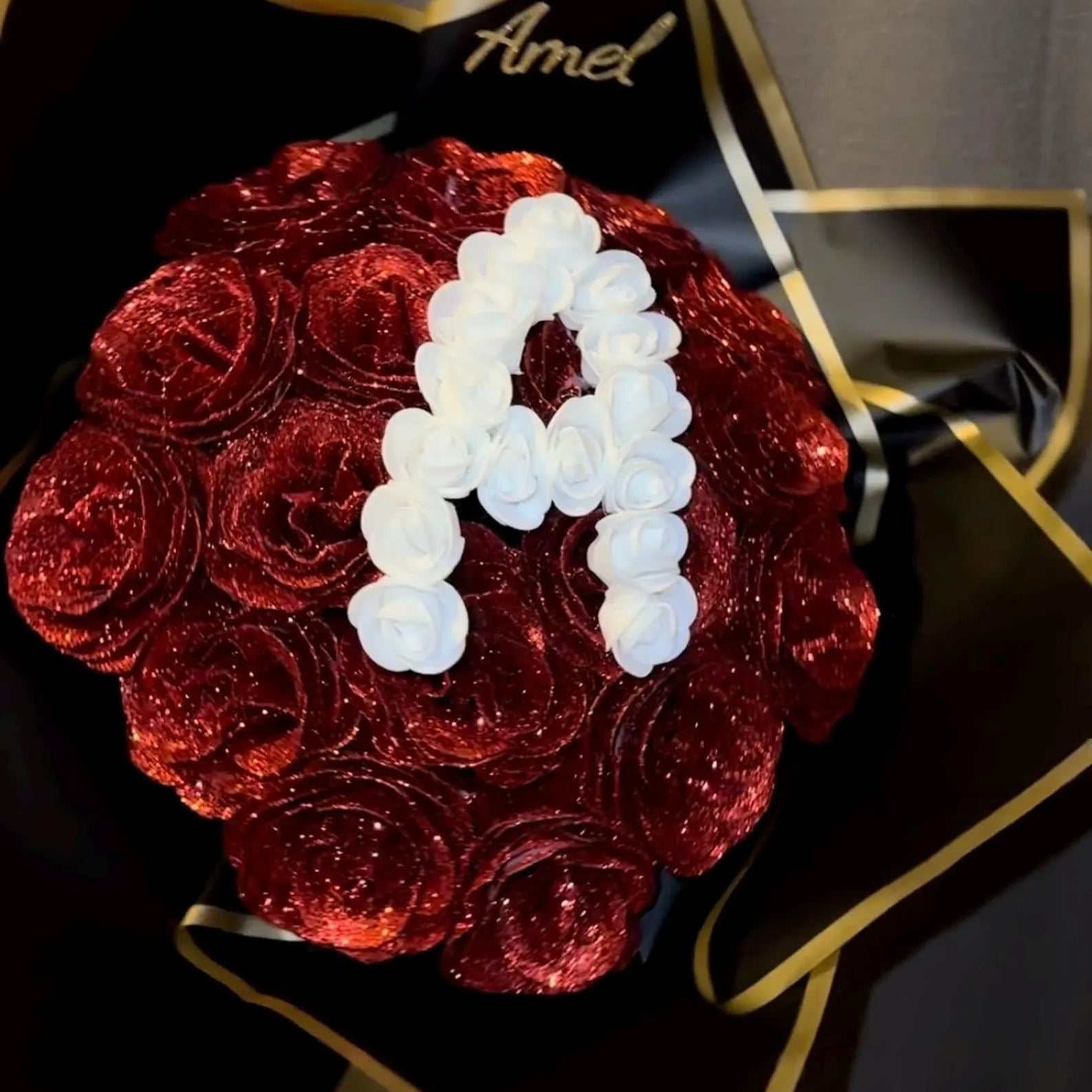 💕 Glitter Rose Bouquet 💕 Personalized Glittery initial Eternal Rose Bouquet