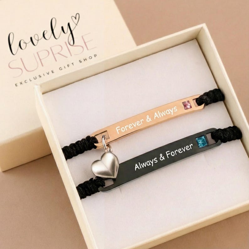 Custom Bar Bracelet Matching His Hers Jewelry Couple Engraving Heart Magnetic Valentine's Day Gifts