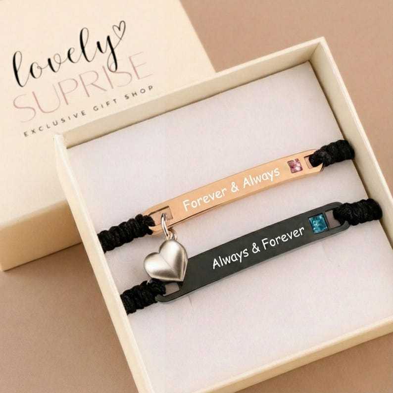 Custom Bar Bracelet Matching His Hers Jewelry Couple Engraving Heart Magnetic Valentine's Day Gifts