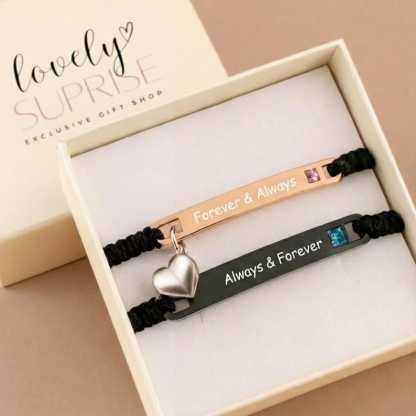 Custom Bar Bracelet Matching His Hers Jewelry Couple Engraving Heart Magnetic Valentine's Day Gifts