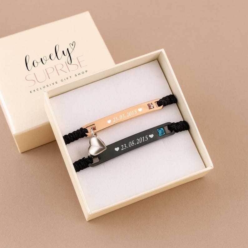 Custom Bar Bracelet Matching His Hers Jewelry Couple Engraving Heart Magnetic Valentine's Day Gifts