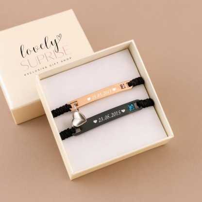 Custom Bar Bracelet Matching His Hers Jewelry Couple Engraving Heart Magnetic Valentine's Day Gifts