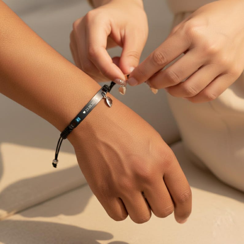 Custom Bar Bracelet Matching His Hers Jewelry Couple Engraving Heart Magnetic Valentine's Day Gifts