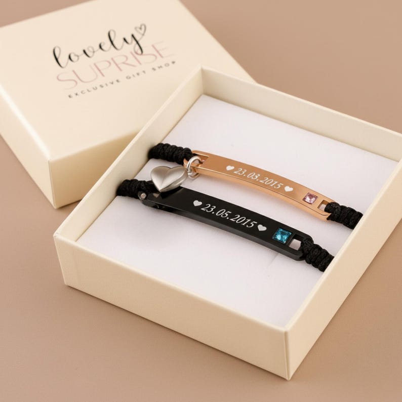 Custom Bar Bracelet Matching His Hers Jewelry Couple Engraving Heart Magnetic Valentine's Day Gifts