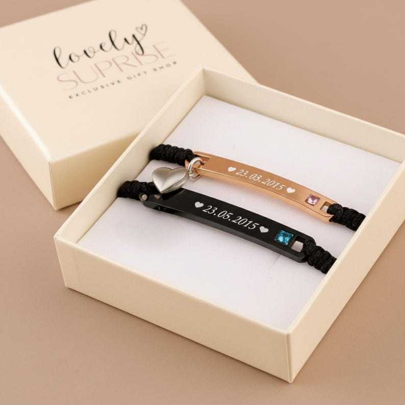 Custom Bar Bracelet Matching His Hers Jewelry Couple Engraving Heart Magnetic Valentine's Day Gifts