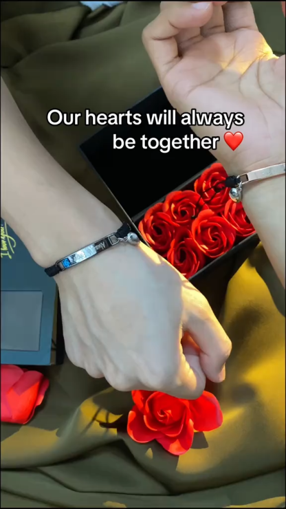 Custom Bar Bracelet Matching His Hers Jewelry Couple Engraving Heart Magnetic Valentine's Day Gifts