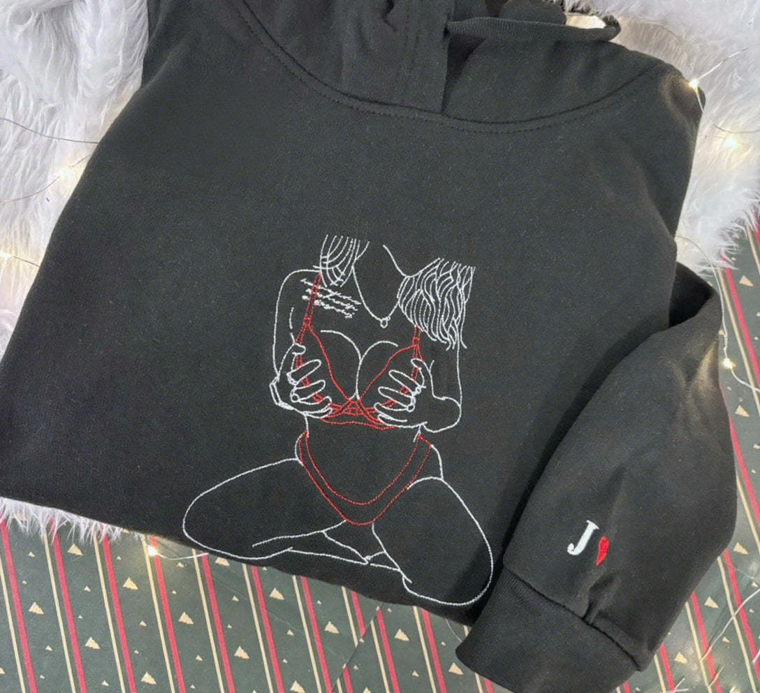 Custom Embroidered Spicy Portrait Sweatshirt, Personalized Couple Sweatshirt, Gift For Boyfriend