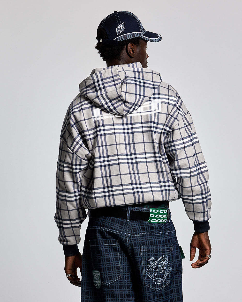 GRID ZIP HOODIE TARTAN DARK BLUE/GREY