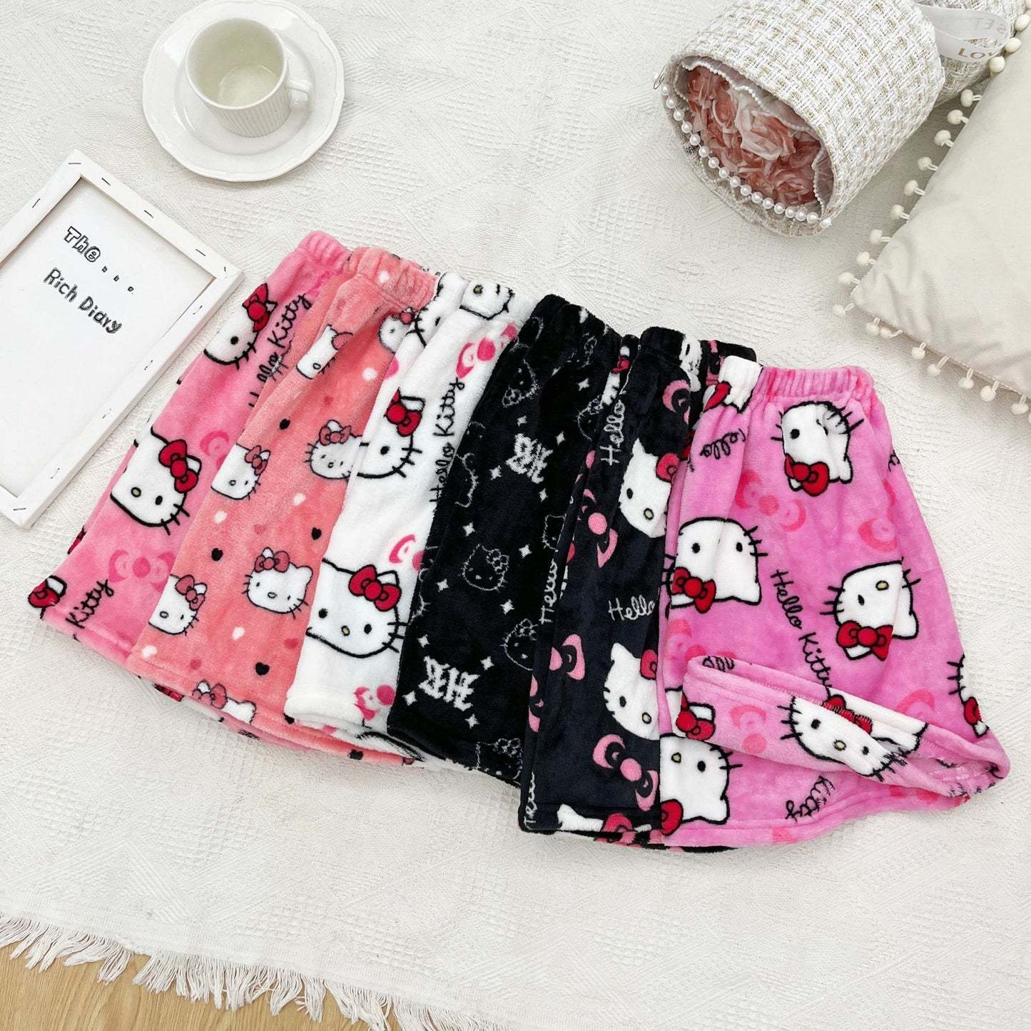 Hello Kitty Women Pajama Shorts Stretch Strip Sleepwear Pj Bottoms Sleep Shorts