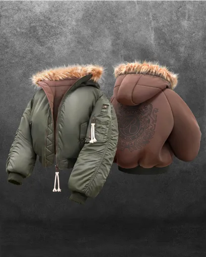 REAVEN BLACK FUR BOMBER JACKET