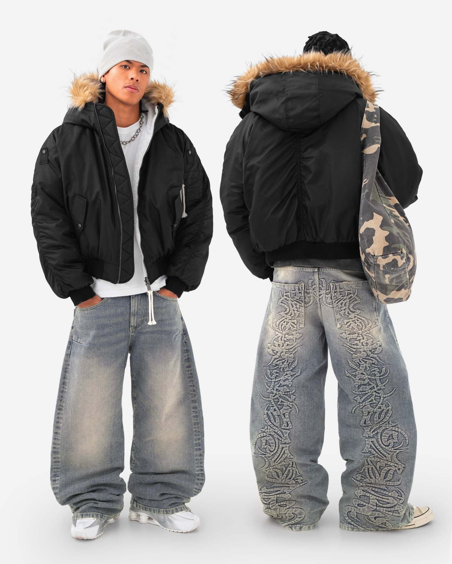 REAVEN BLACK FUR BOMBER JACKET