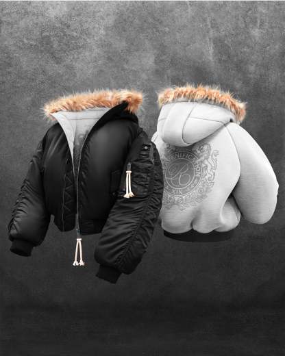 REAVEN BLACK FUR BOMBER JACKET