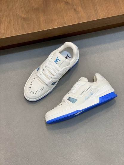 Trainer Low Top Sneaker in White and Bright Blue with White Sole