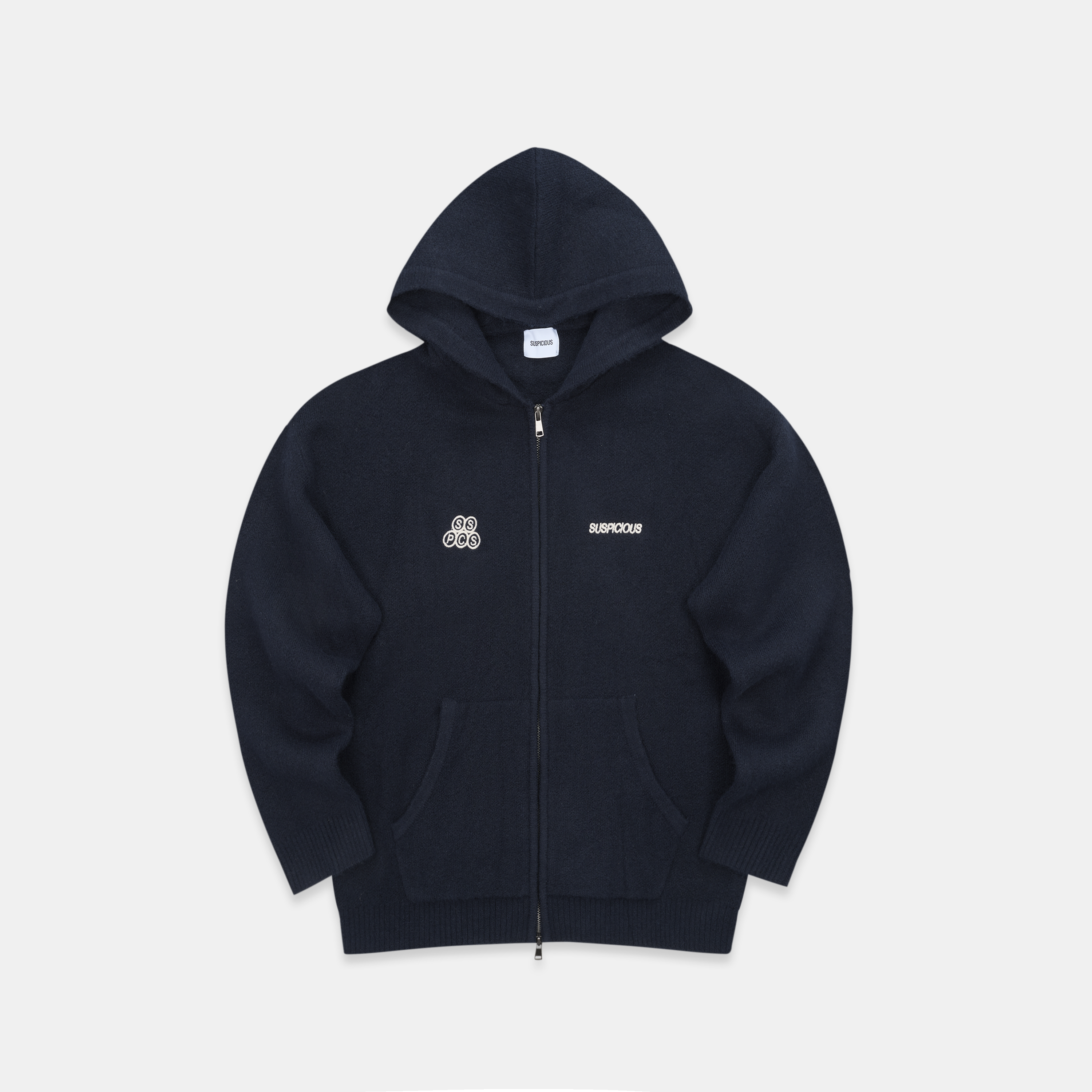 Winter1 / Landscape Knitted Zipped Hoodie - Navy