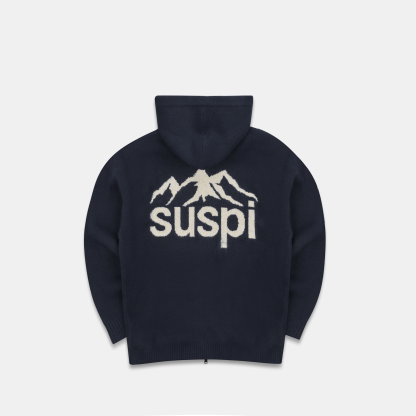 Winter1 / Landscape Knitted Zipped Hoodie - Navy