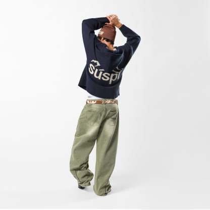 Winter1 / Landscape Knitted Zipped Hoodie - Navy