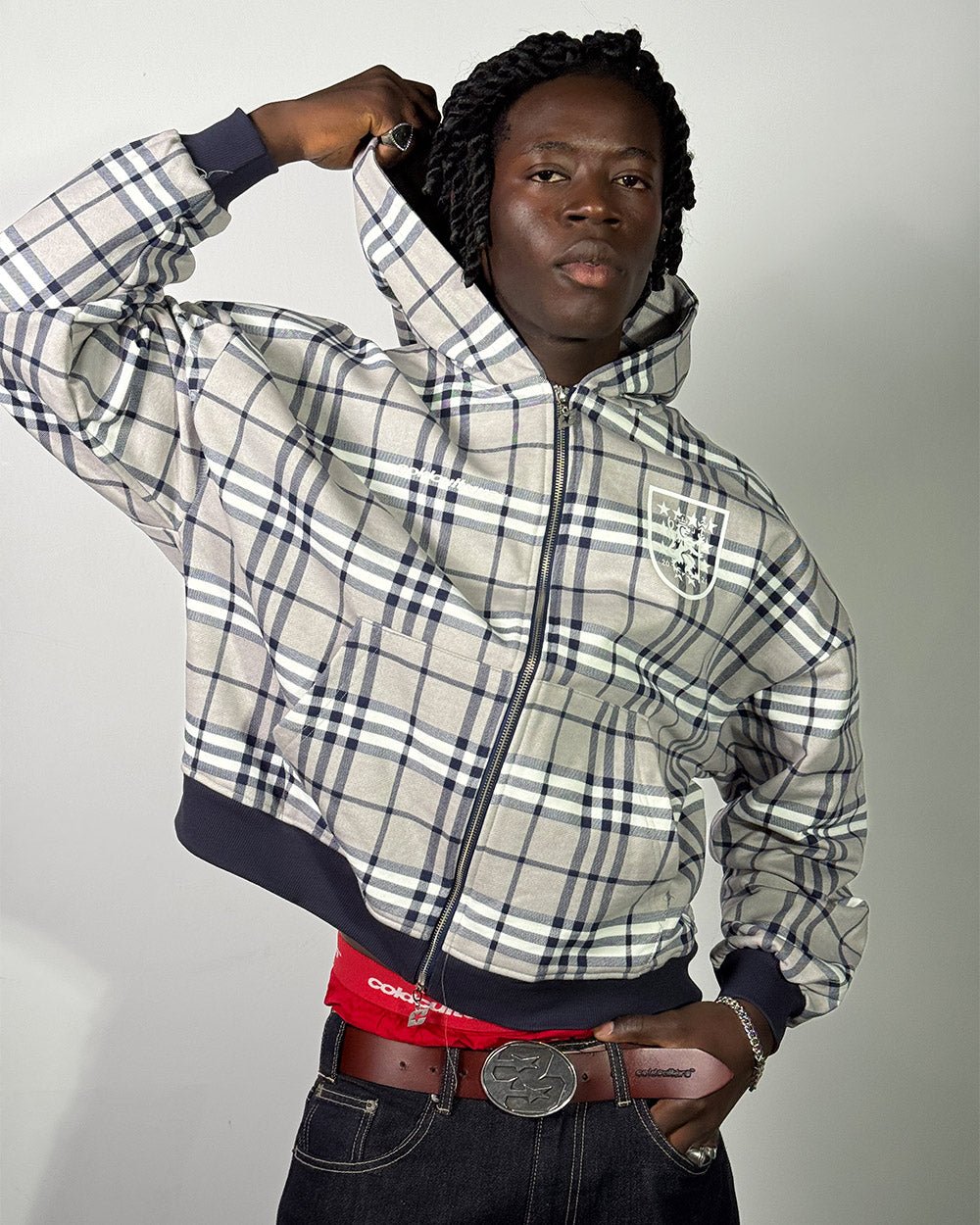 GRID ZIP HOODIE TARTAN DARK BLUE/GREY