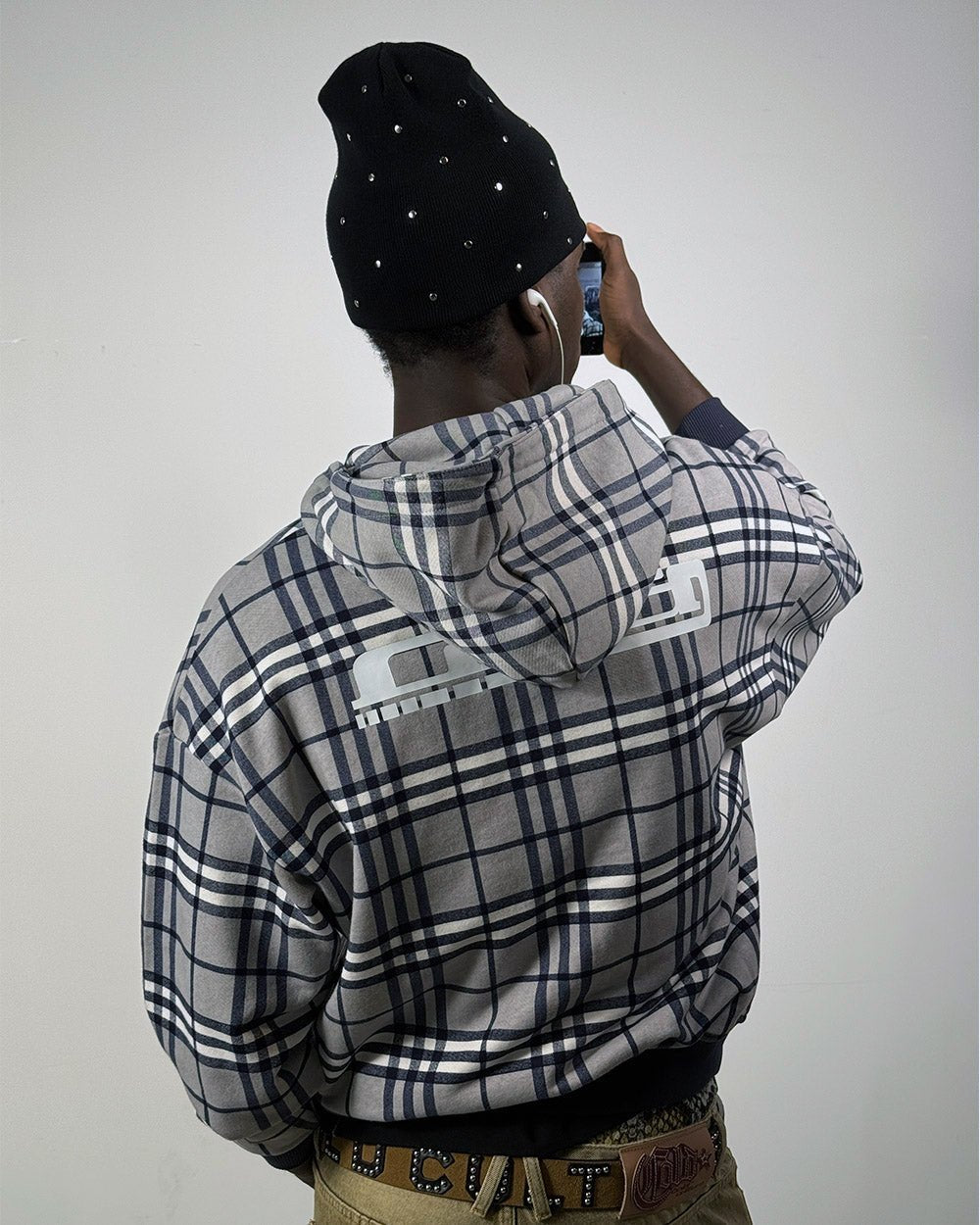 GRID ZIP HOODIE TARTAN DARK BLUE/GREY