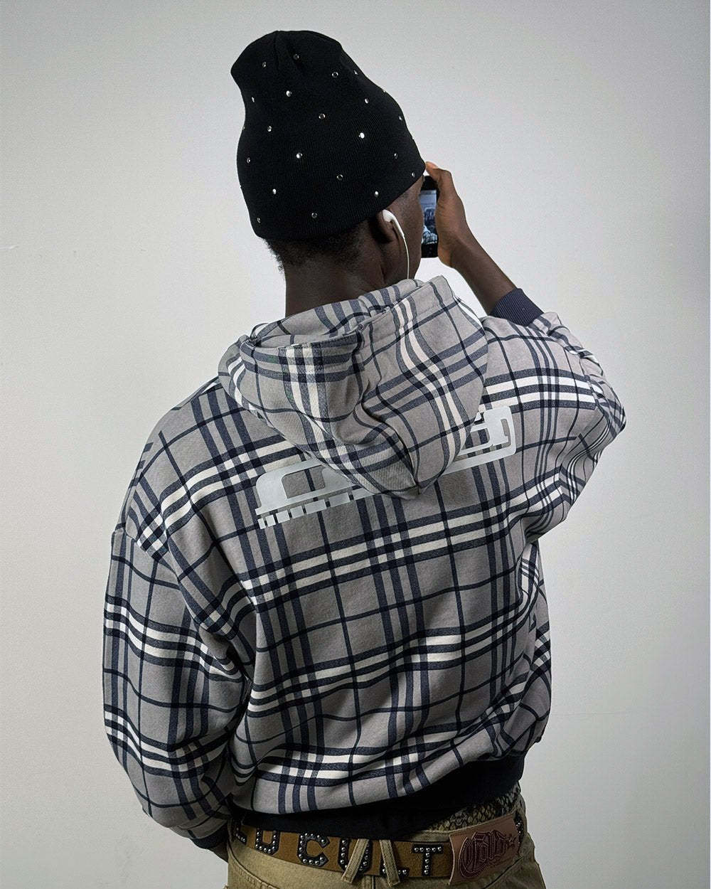 GRID ZIP HOODIE TARTAN DARK BLUE/GREY