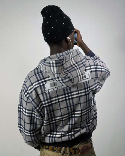 GRID ZIP HOODIE TARTAN DARK BLUE/GREY
