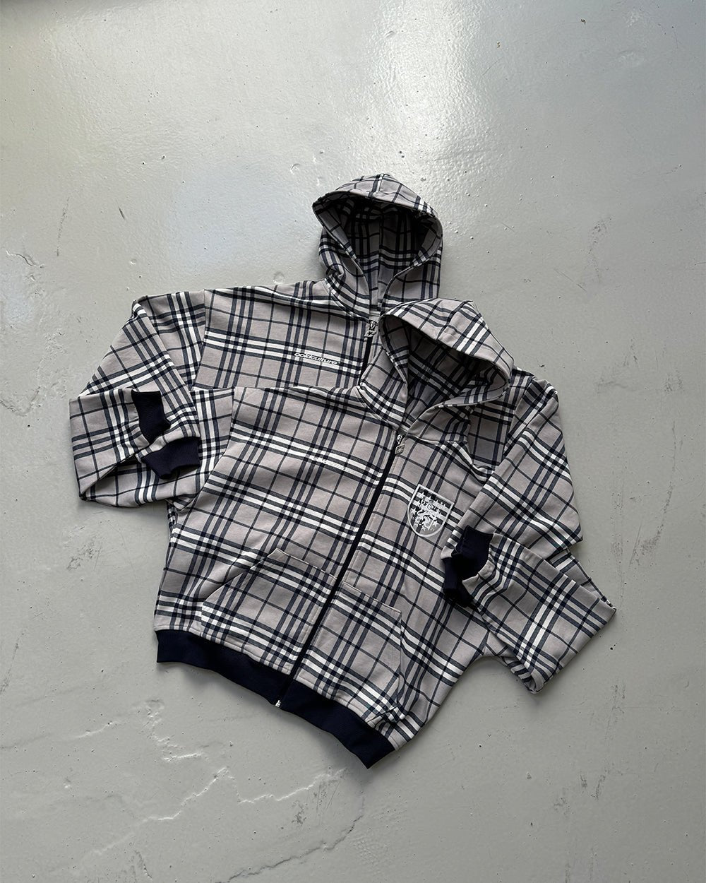 GRID ZIP HOODIE TARTAN DARK BLUE/GREY