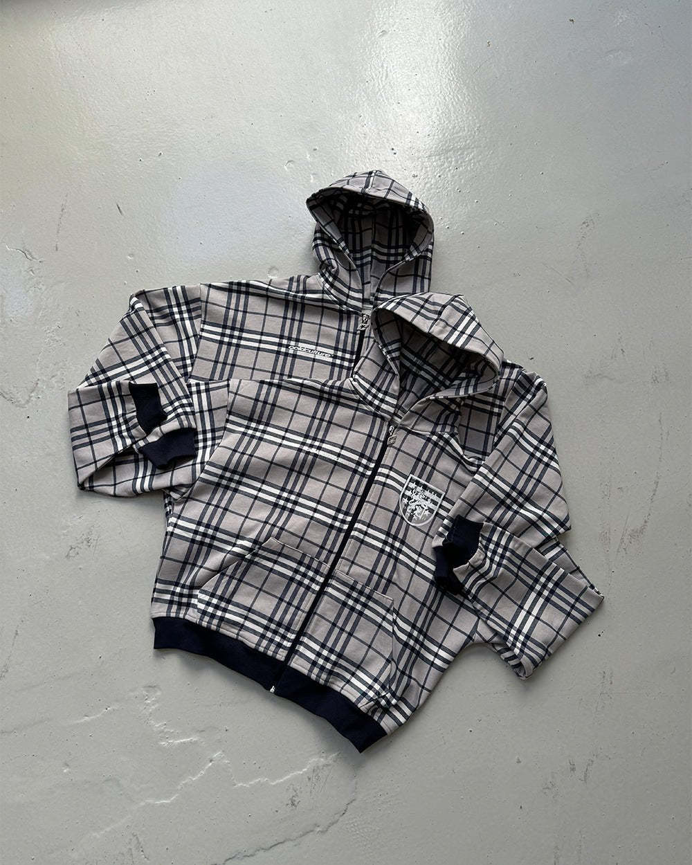 GRID ZIP HOODIE TARTAN DARK BLUE/GREY