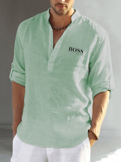 Cotton linen men's long sleeve casual shirt-OSI