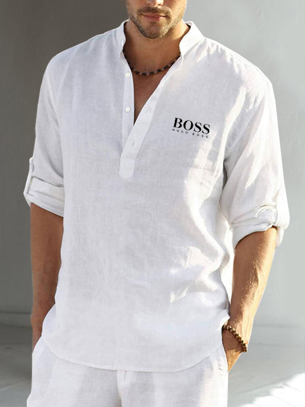Cotton linen men's long sleeve casual shirt-OSI