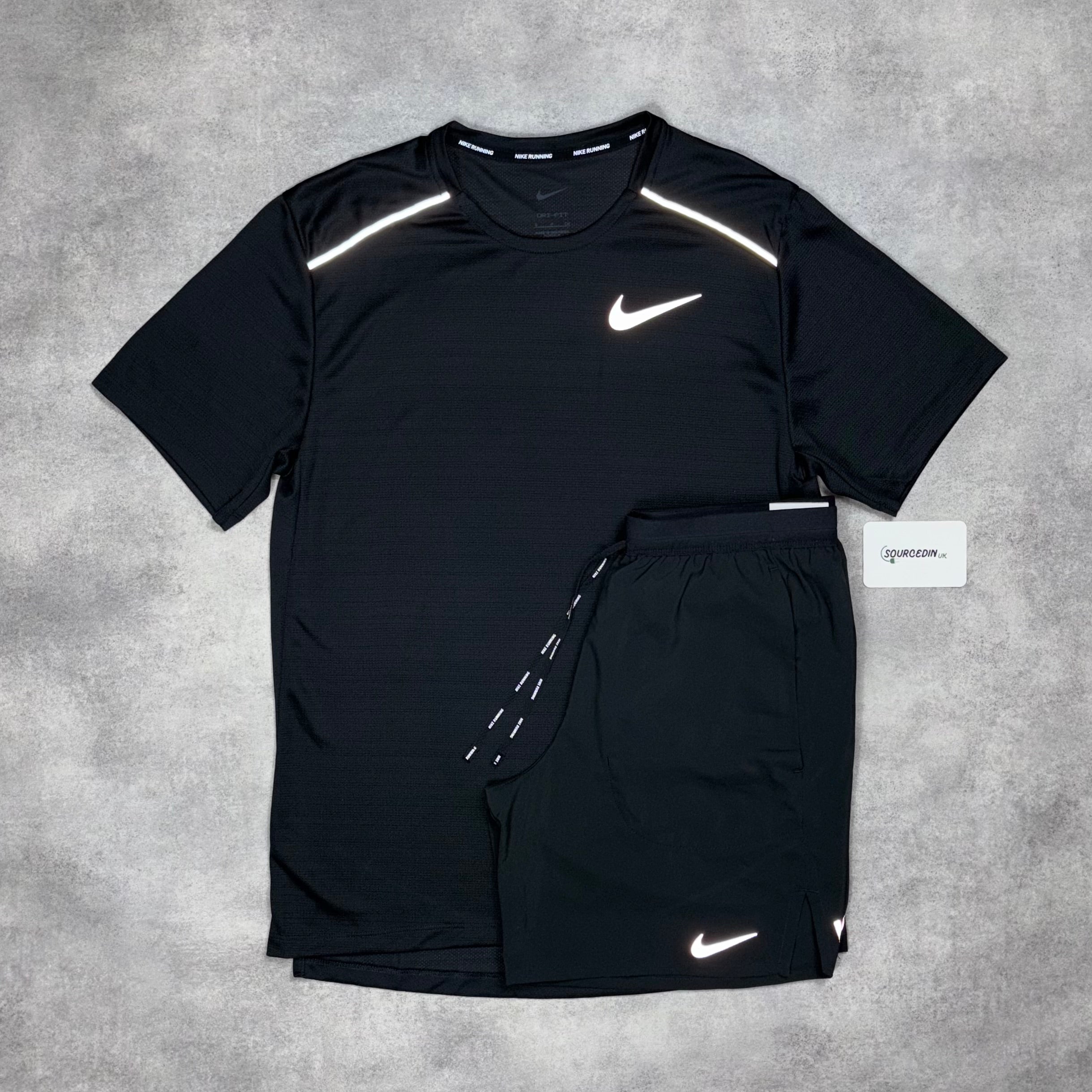 Miler 1.0 T-Shirt Black & Grey/Black Flex Stride Short Set-OSI