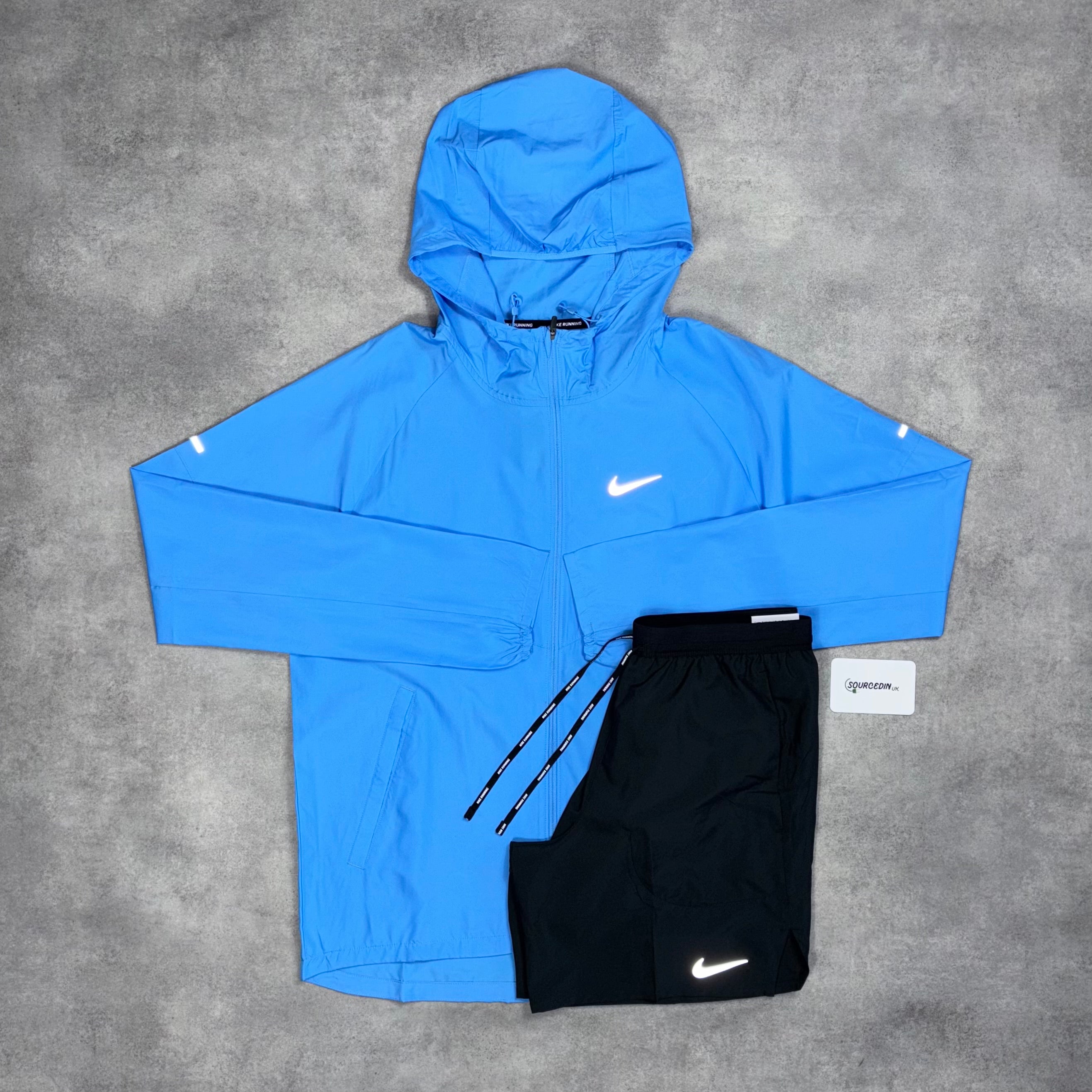 Repel Miler Windrunner Jacket University Blue & 7” Grey/Black Flex Stride Shorts Set-OSI