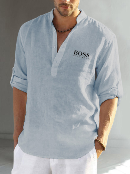 Cotton linen men's long sleeve casual shirt-OSI
