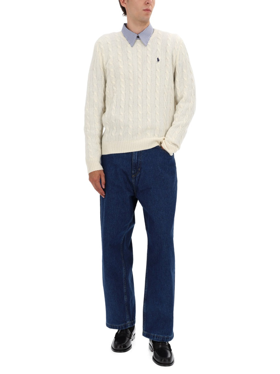 POLO  Men's Wool and Cashmere Cable Knit Sweater-OSI