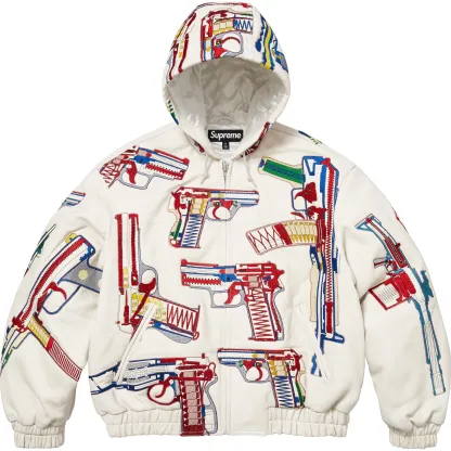 Guns Embroidered Hooded Leather Jacket