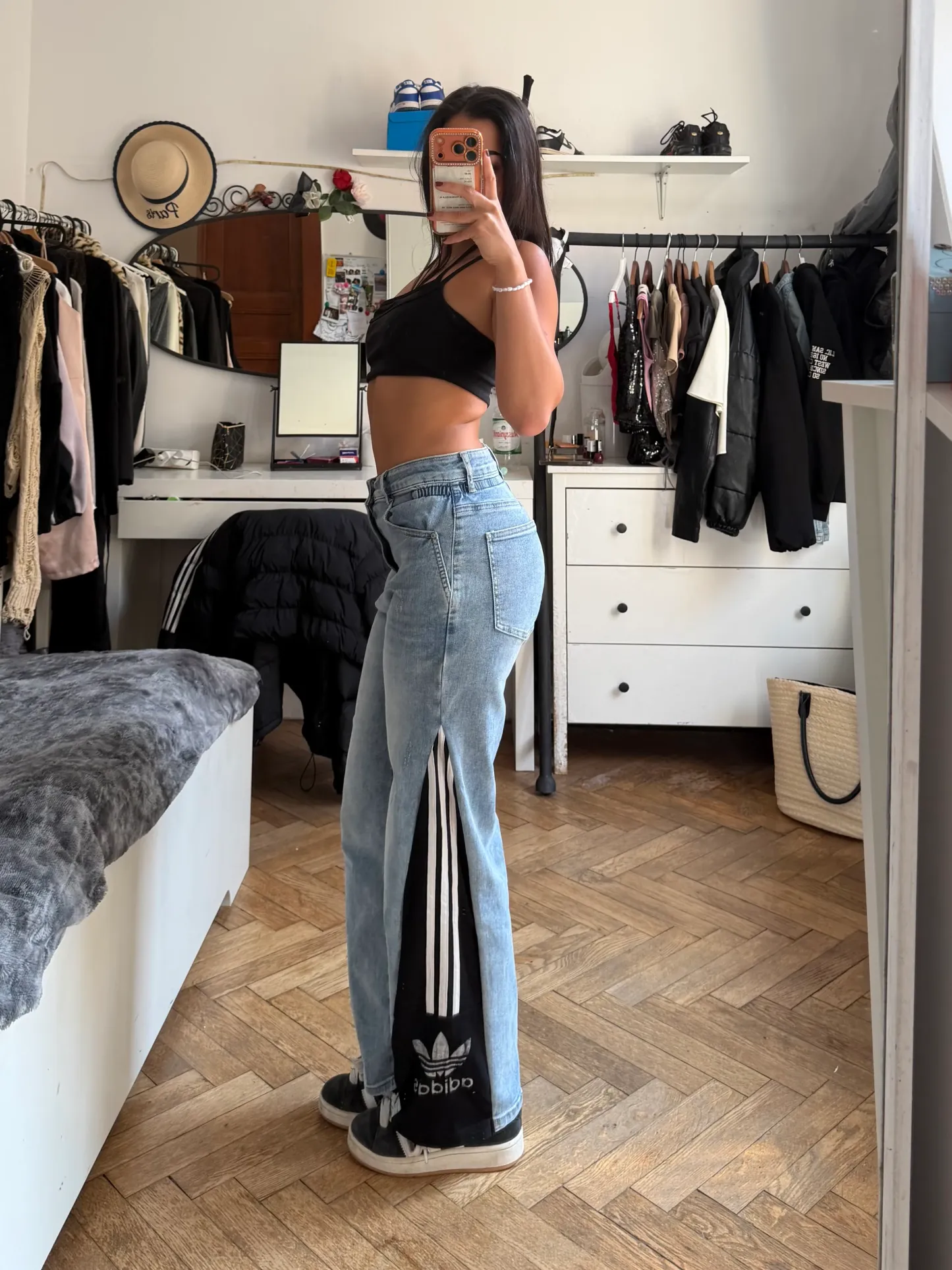 Custom Blue Three-Stripe Stretch Jeans – One of a Kind – Size M