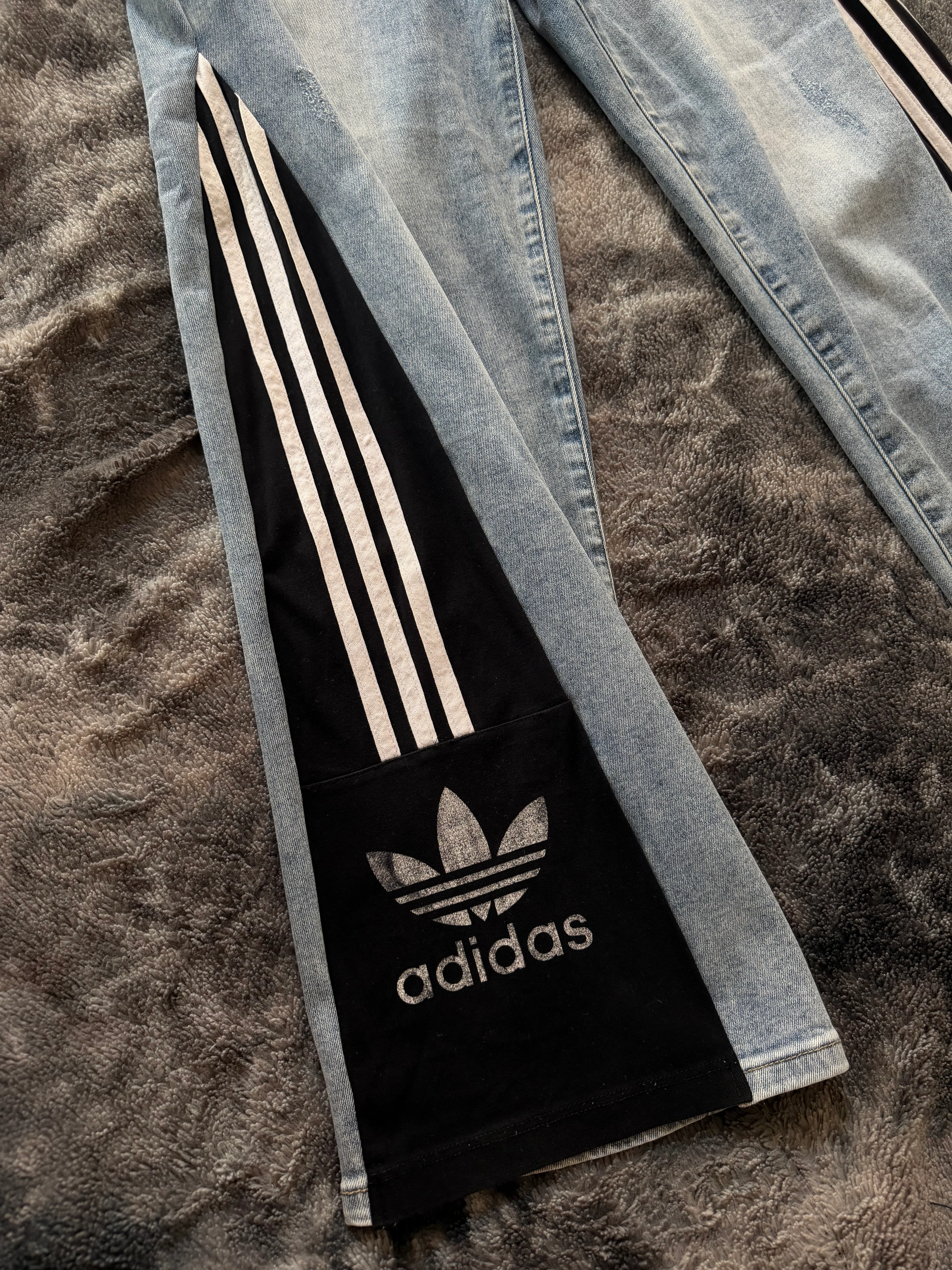 Custom Blue Three-Stripe Stretch Jeans – One of a Kind – Size M