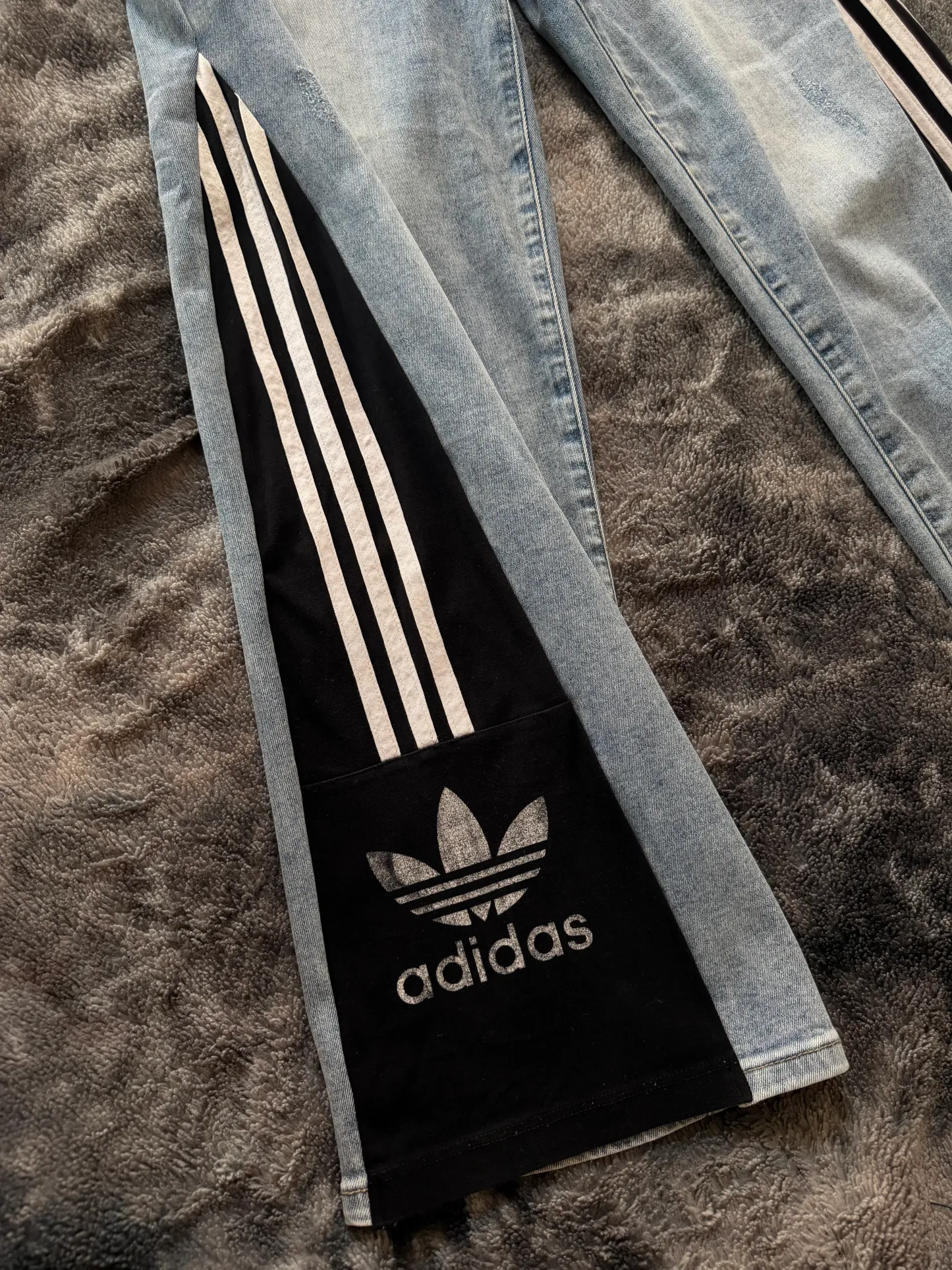 Custom Blue Three-Stripe Stretch Jeans – One of a Kind – Size M
